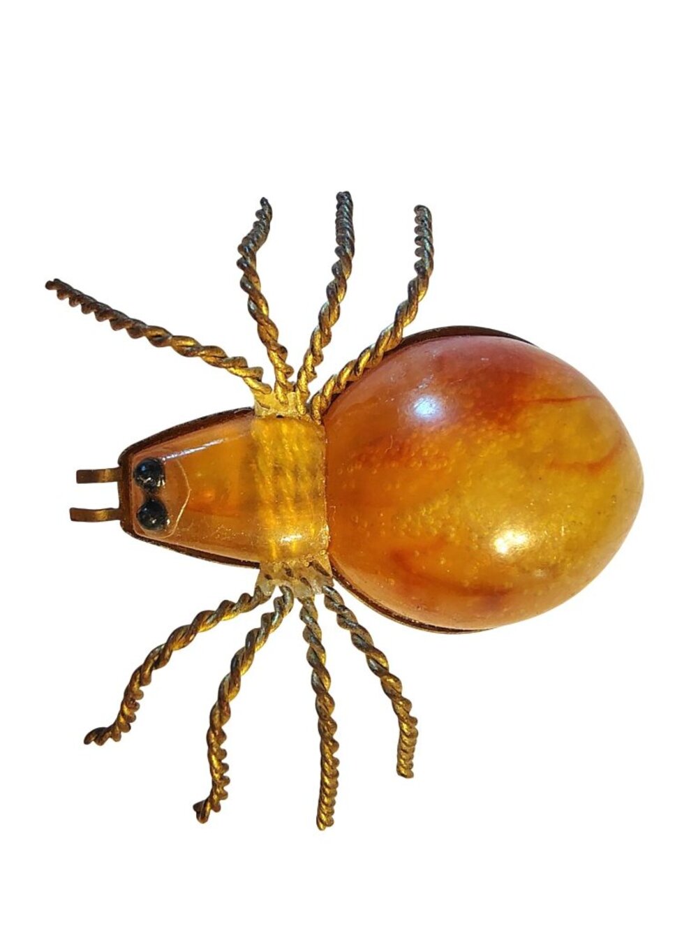 Vintage Baltic Amber Spider Ant Insect Gold Tone Russian Twisted Legs READ